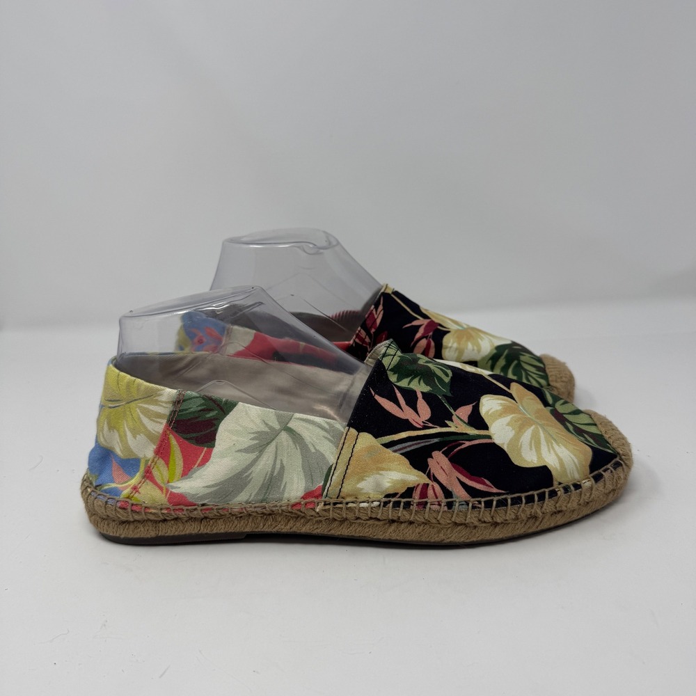 Polo Ralph Lauren Cevio Slip Floral Espadrilles Black Tropical Print Shoes 9D